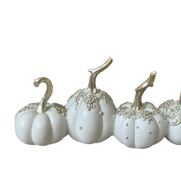 Give Thanks THANKFUL Pumpkins 17.5in Resin White & Gold Fall Designer Decor NEW - Picture 10 of 15